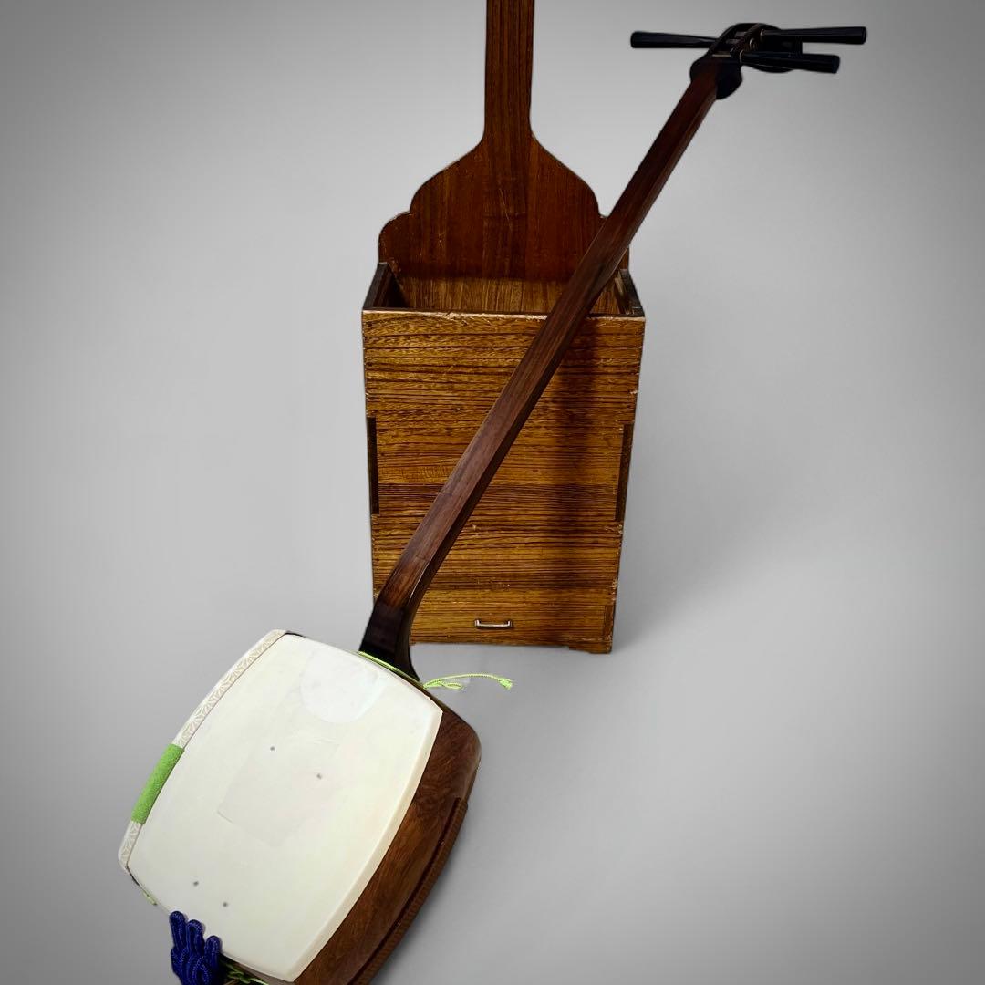 長唄 三味線 細棹 2.6cm 両面 犬皮 三味線立て スタンド付属 和楽器