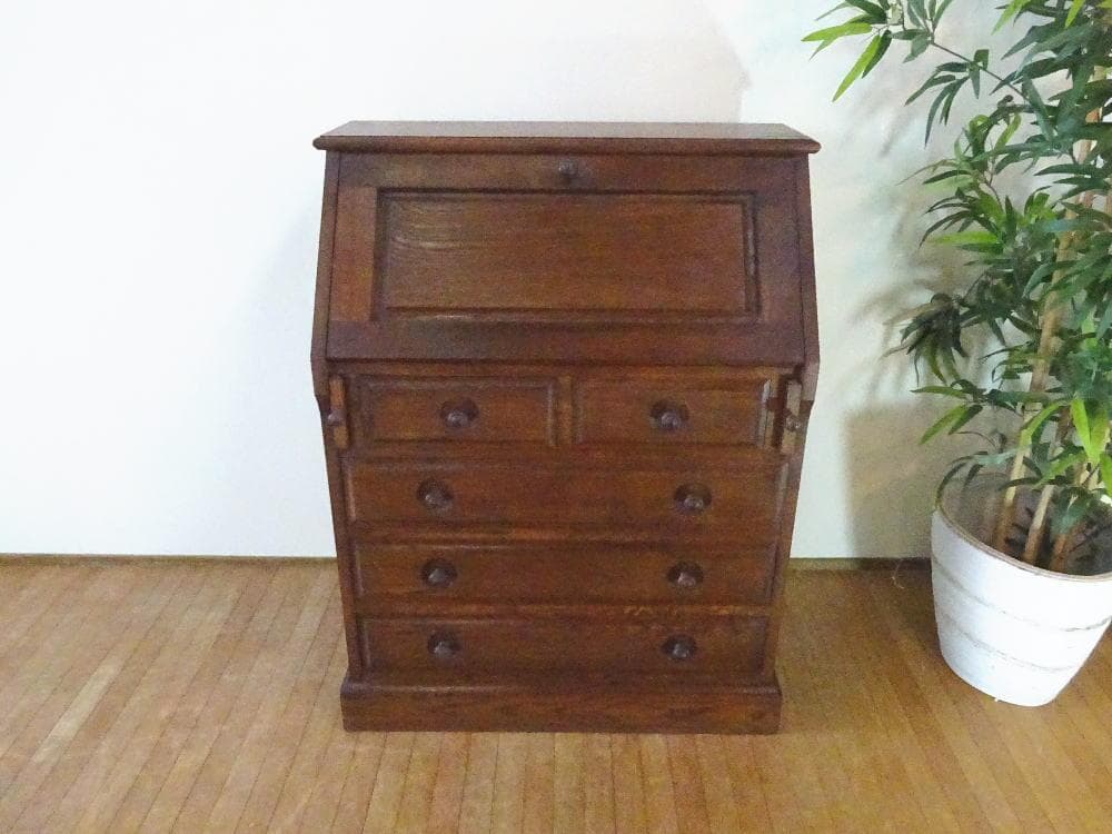 北海道　えぞ民芸家具　ナラ材　ライティングビューロー　収納机　デスク　美品