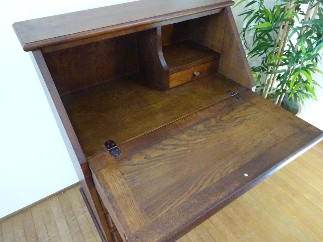 北海道　えぞ民芸家具　ナラ材　ライティングビューロー　収納机　デスク　美品