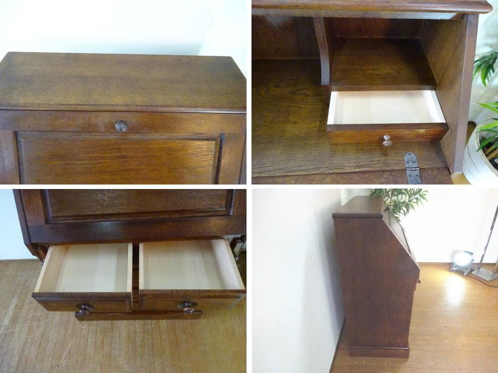 北海道　えぞ民芸家具　ナラ材　ライティングビューロー　収納机　デスク　美品