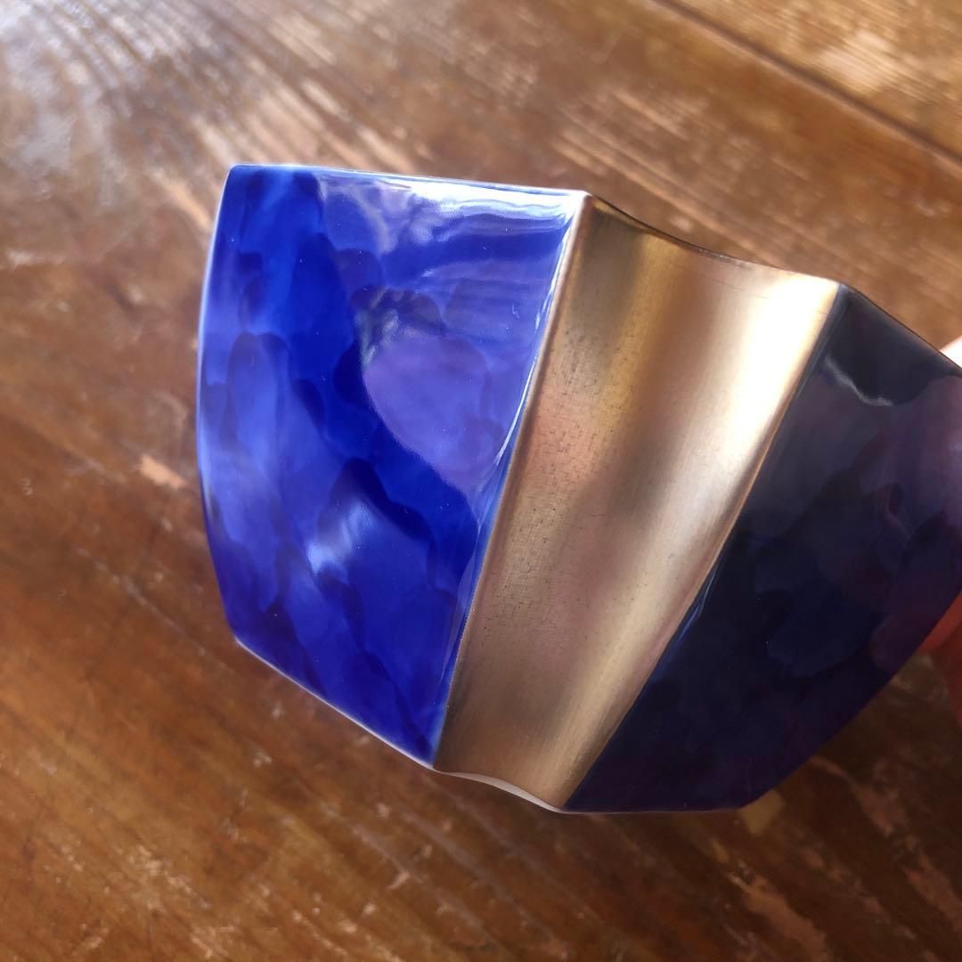 深川製磁 小鉢 小丼 隅切角 染錦 小付 瑠璃色 染錦 角小鉢 金彩 銀彩 深川