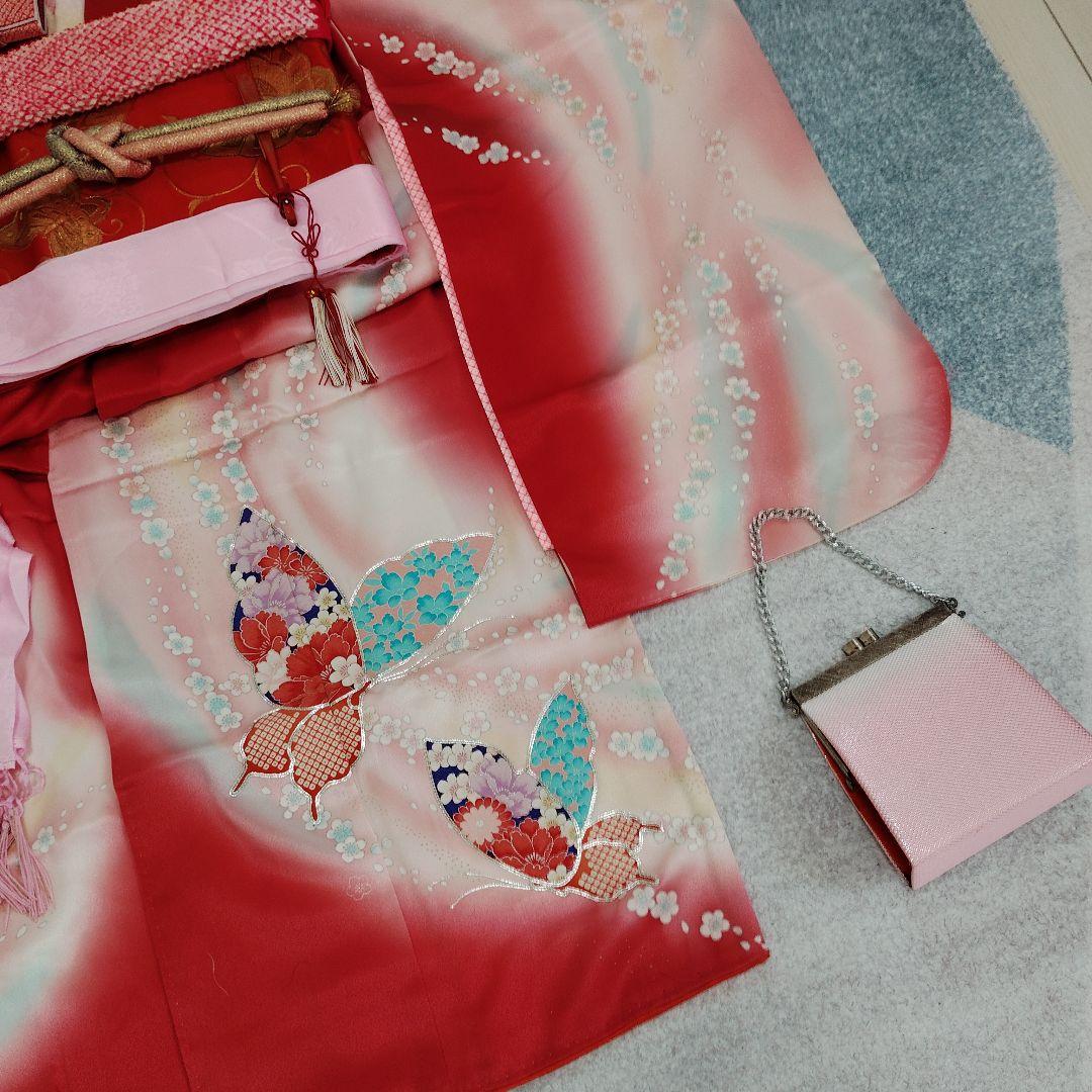 七五三 7歳 正絹綸子 セミアンティーク 着物 帯 バッグ 草履 小物セット