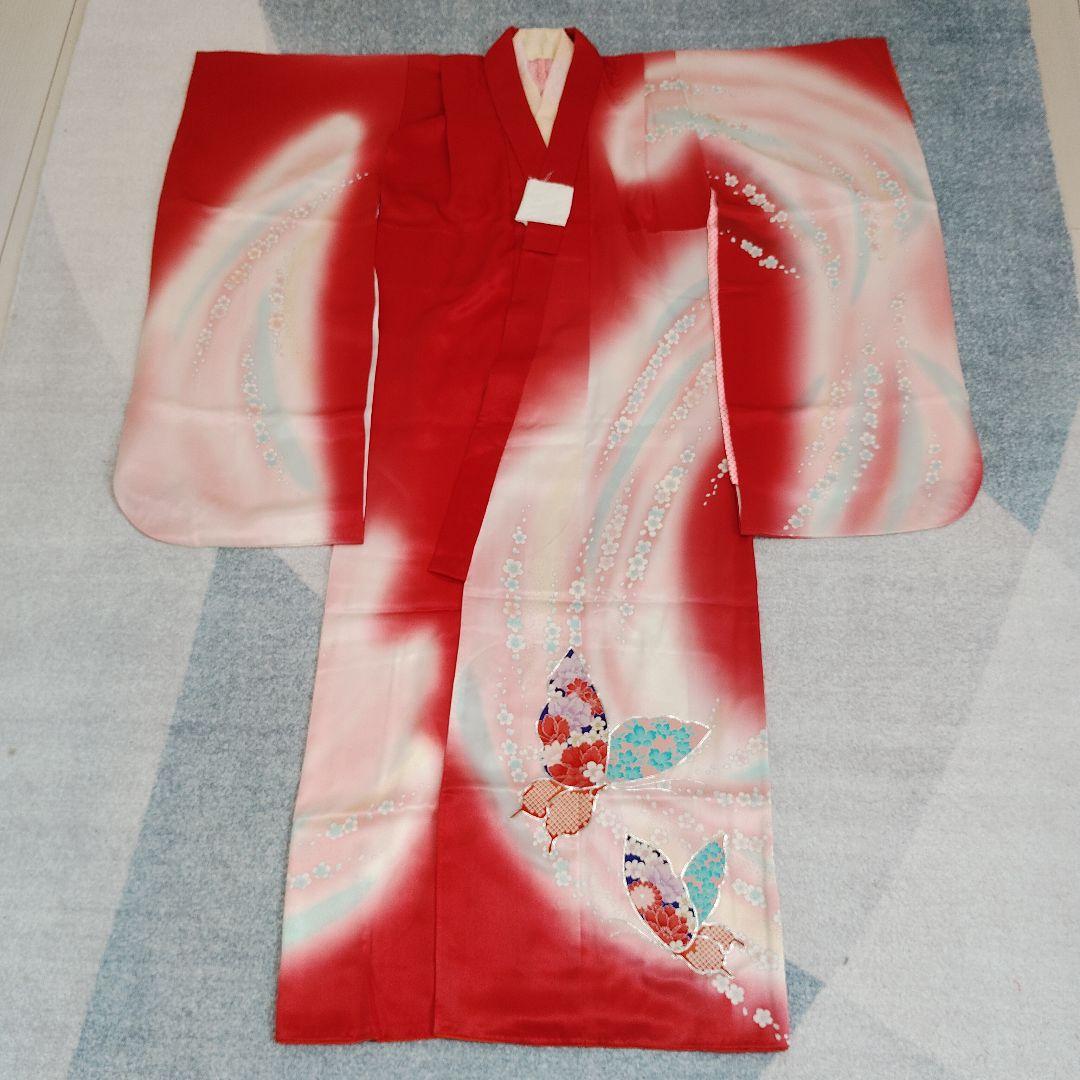 七五三 7歳 正絹綸子 セミアンティーク 着物 帯 バッグ 草履 小物セット