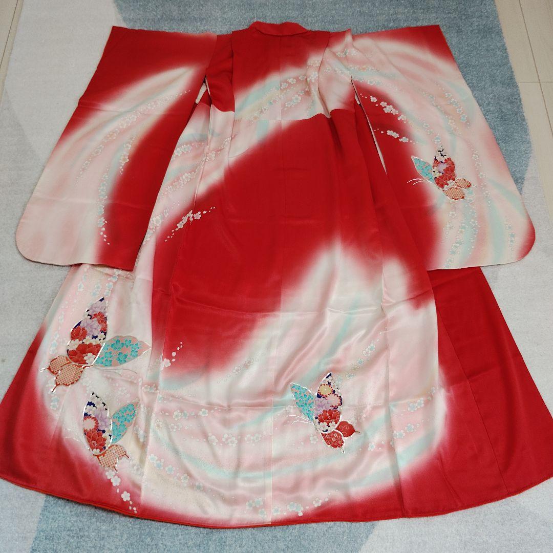 七五三 7歳 正絹綸子 セミアンティーク 着物 帯 バッグ 草履 小物セット