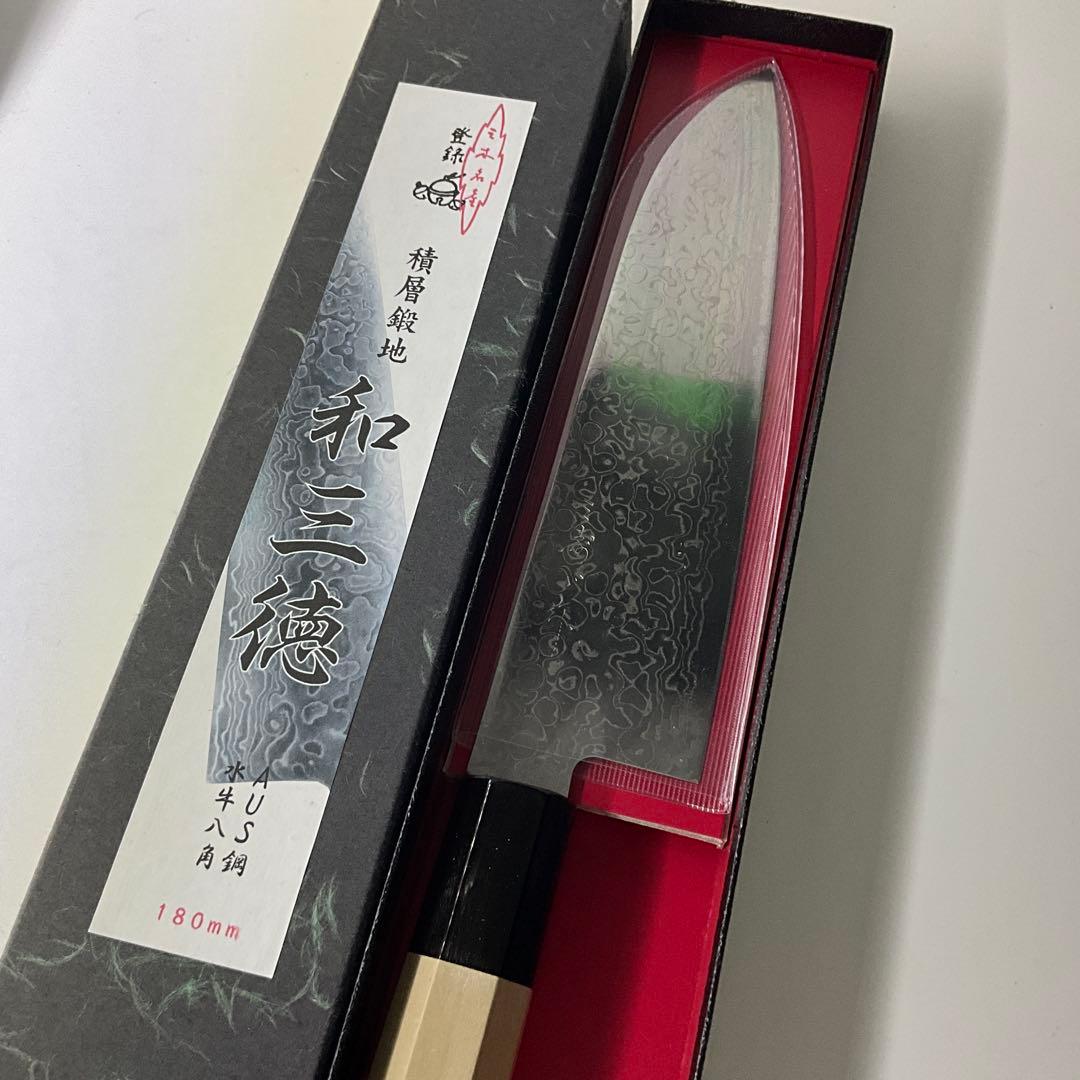 みすゞ　和三徳　AUS鋼　水牛　八角　180mm 包丁