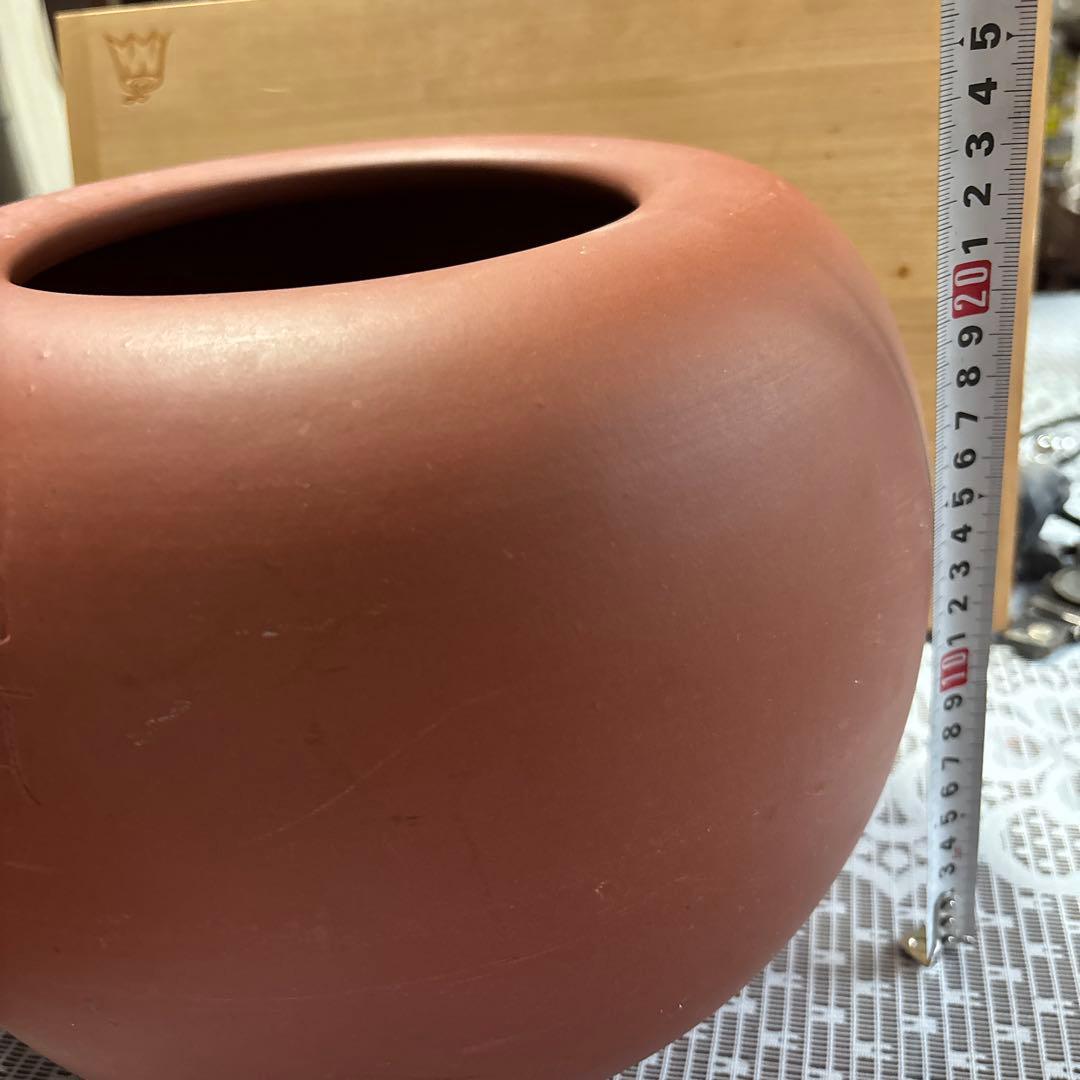 朱泥の陶器火鉢　美品　常滑焼　メダカ鉢山の風景彫刻