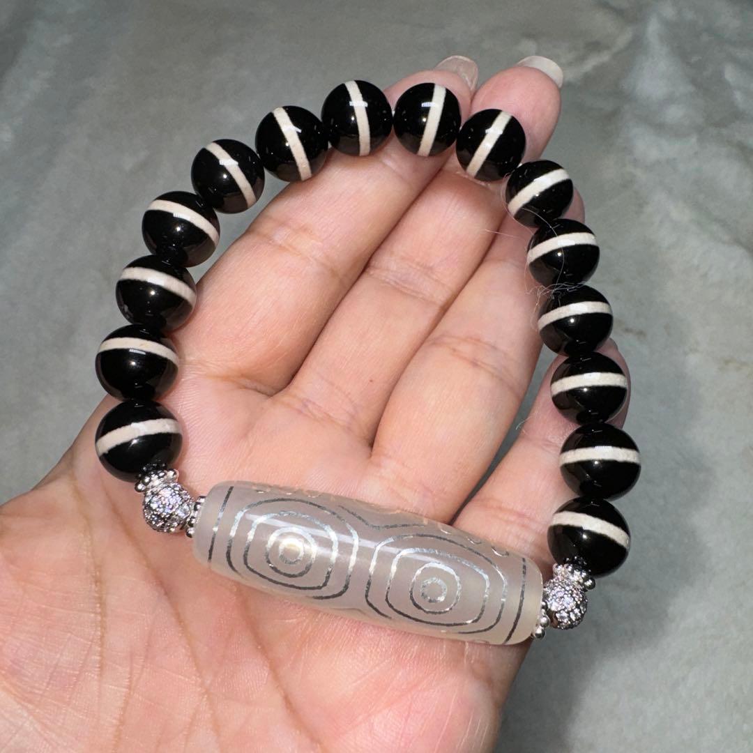 竜眼銀線天珠ブレスレット【新品】