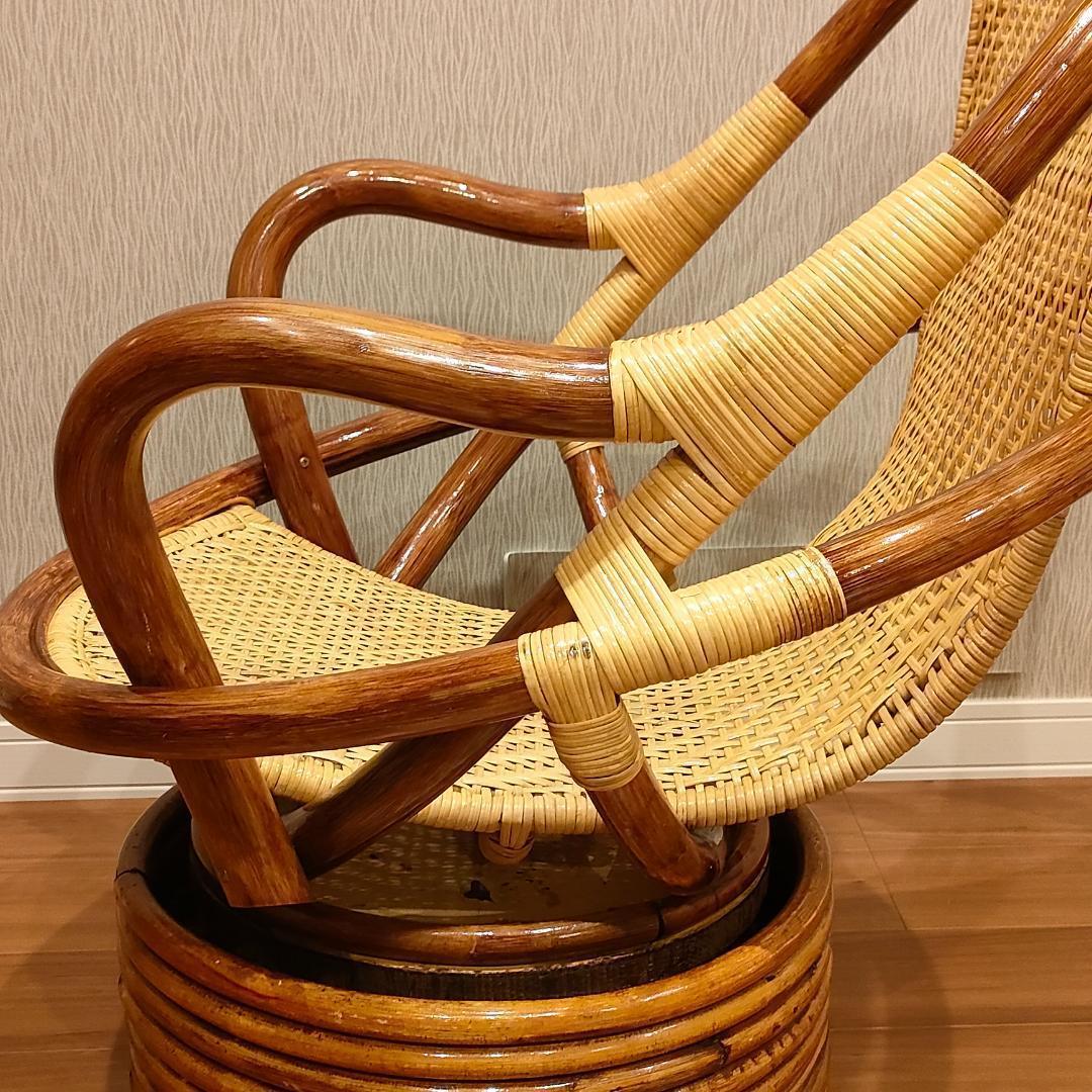 ★ラタン　回転　椅子　チェア　ヴィンテージ