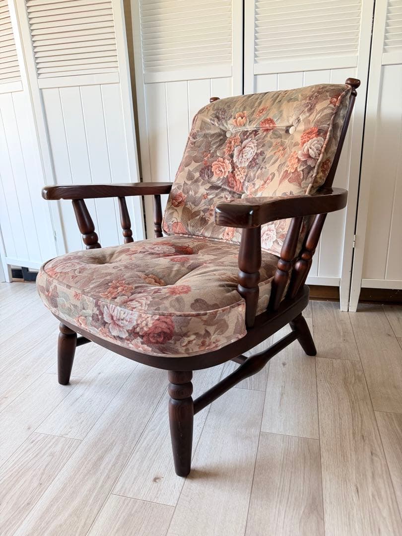 ③飛騨産業 キツツキ フロンティア アーム付きソファチェア カントリー 木製