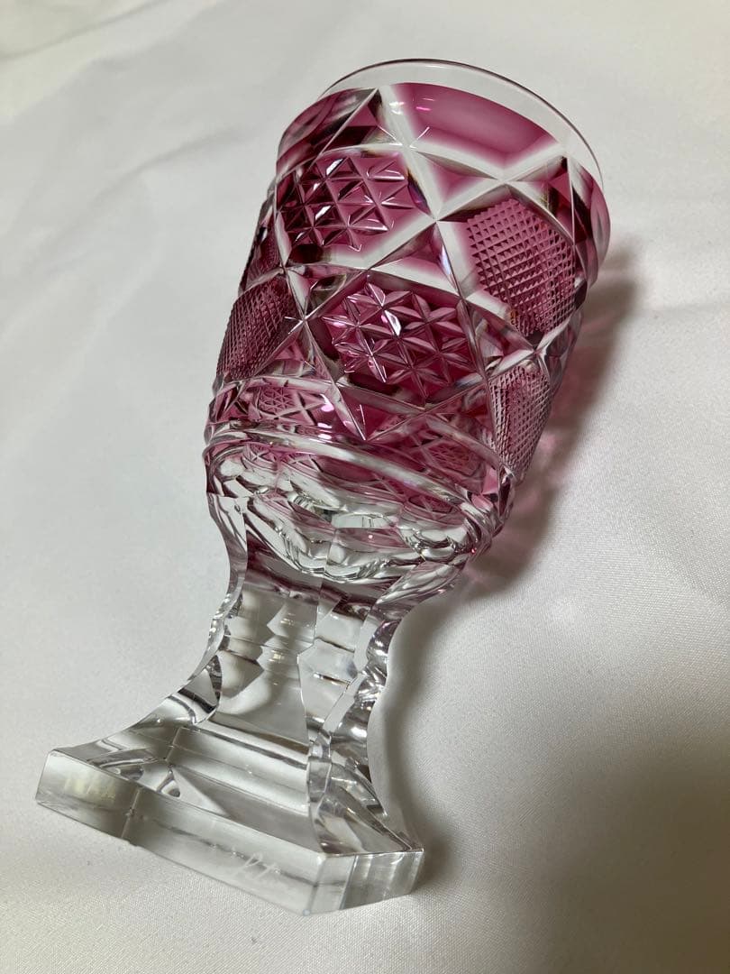 復元 薩摩切子 脚付杯(中) 薩摩びーどろ工芸作 金赤