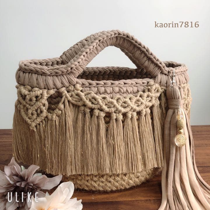 new♡マクラメ×麻紐マルシェバッグ❁ズパゲッティ バッグ