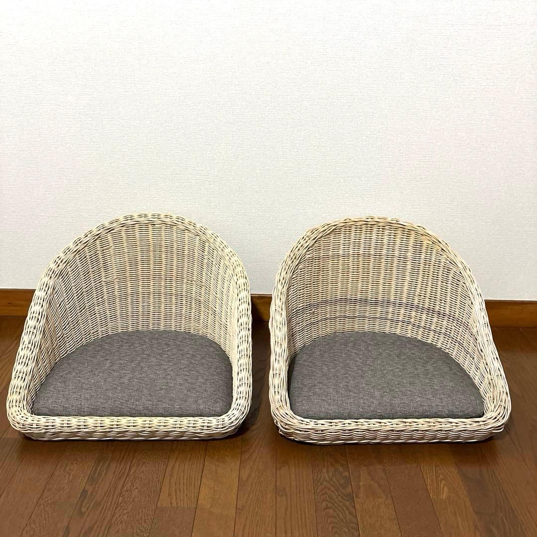 良品】関家具 フロアチェア 座椅子 ラタン 2脚セット