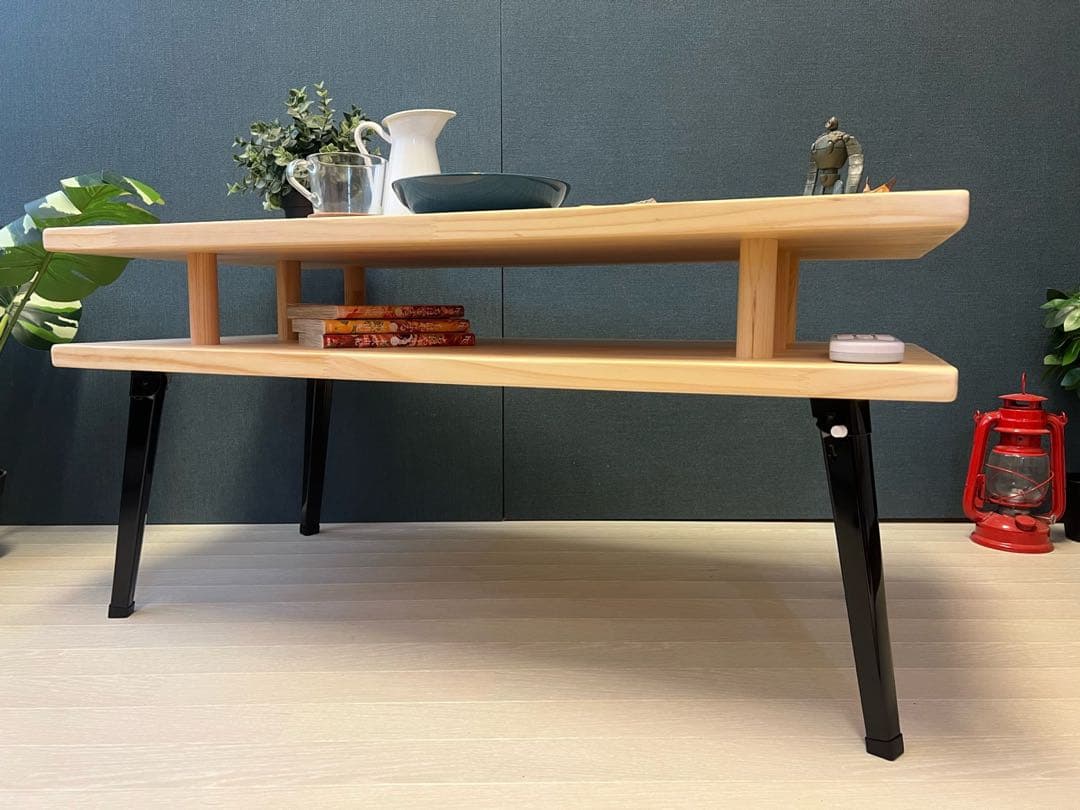 【送料無料】 ローテーブル 長方形 収納付き 90cm パイン 折りたたみ脚
