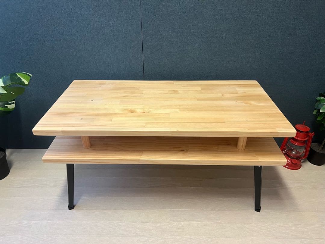【送料無料】 ローテーブル 長方形 収納付き 90cm パイン 折りたたみ脚