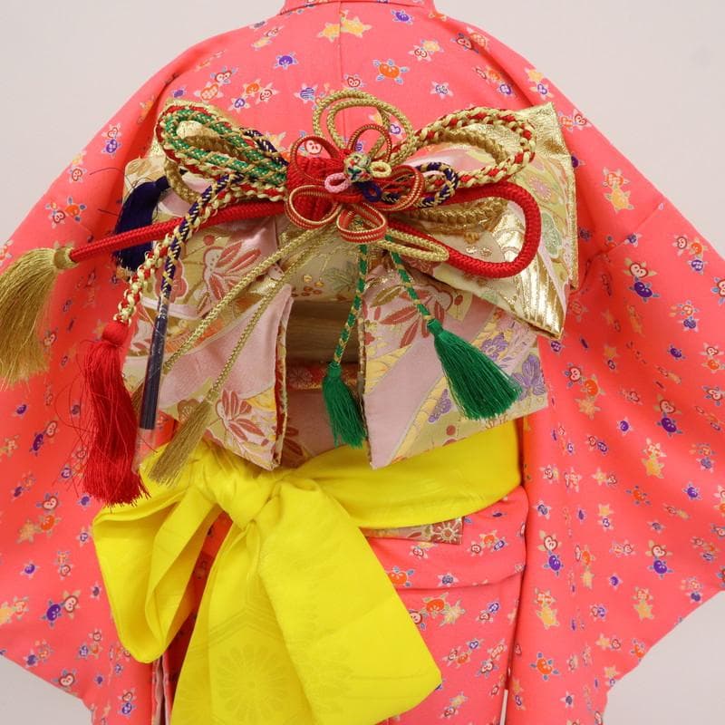 【七五三】5点セット＊3歳～女児 橘柄 ピンク 子供着物作り帯 化繊 9RM3