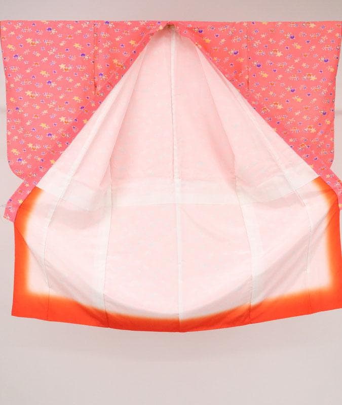 【七五三】5点セット＊3歳～女児 橘柄 ピンク 子供着物作り帯 化繊 9RM3