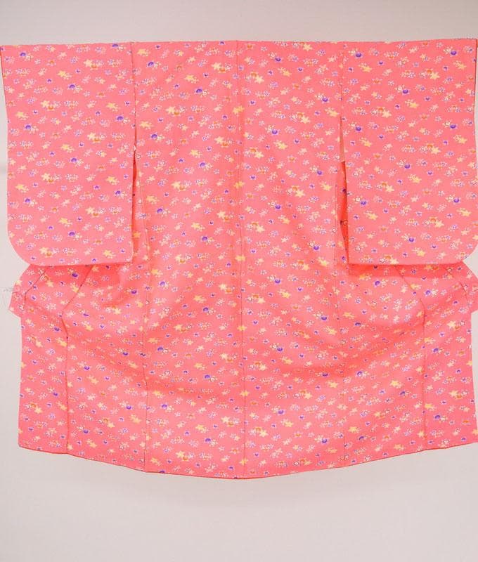 【七五三】5点セット＊3歳～女児 橘柄 ピンク 子供着物作り帯 化繊 9RM3