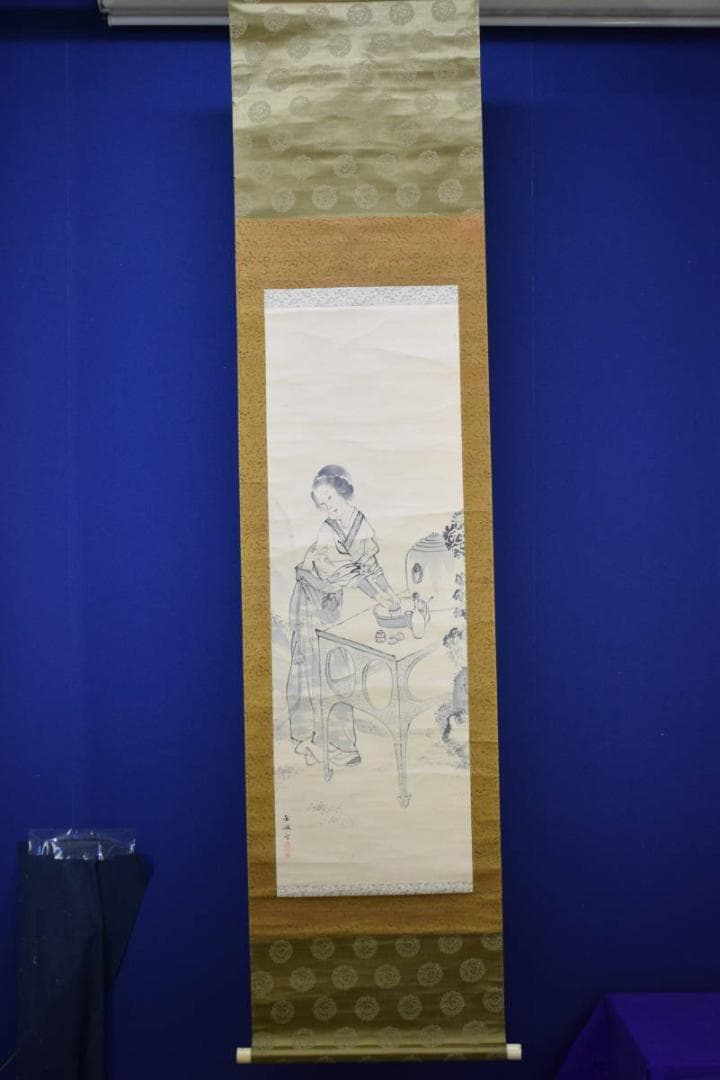 真作/古市金峨/唐美人図/絹表装/布袋屋掛軸HF-234 - メルカリ