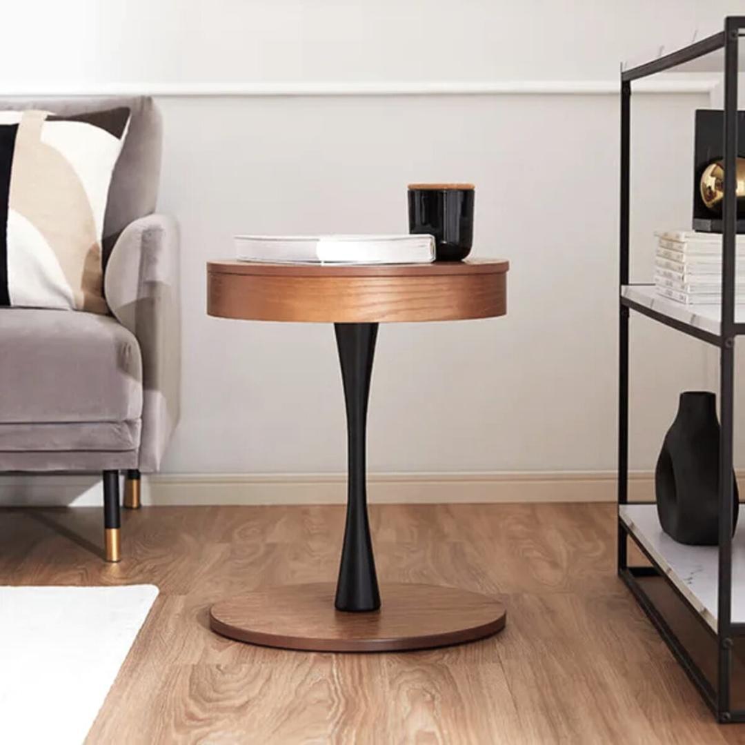 木製 収納 サイドテーブル 丸型 ナイトテーブル ソファーテーブル リビング