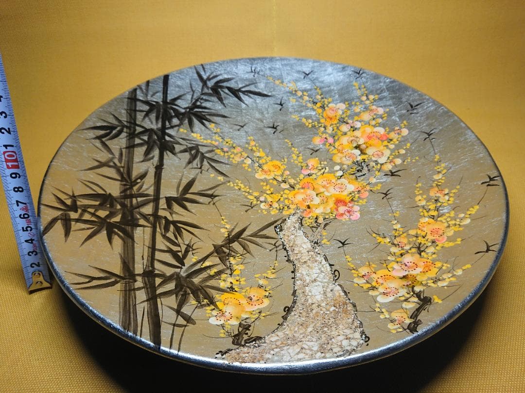 【美品】飾り皿　漆器　アート　彩絵　置物　インテリア　工芸品　美術品　A3086