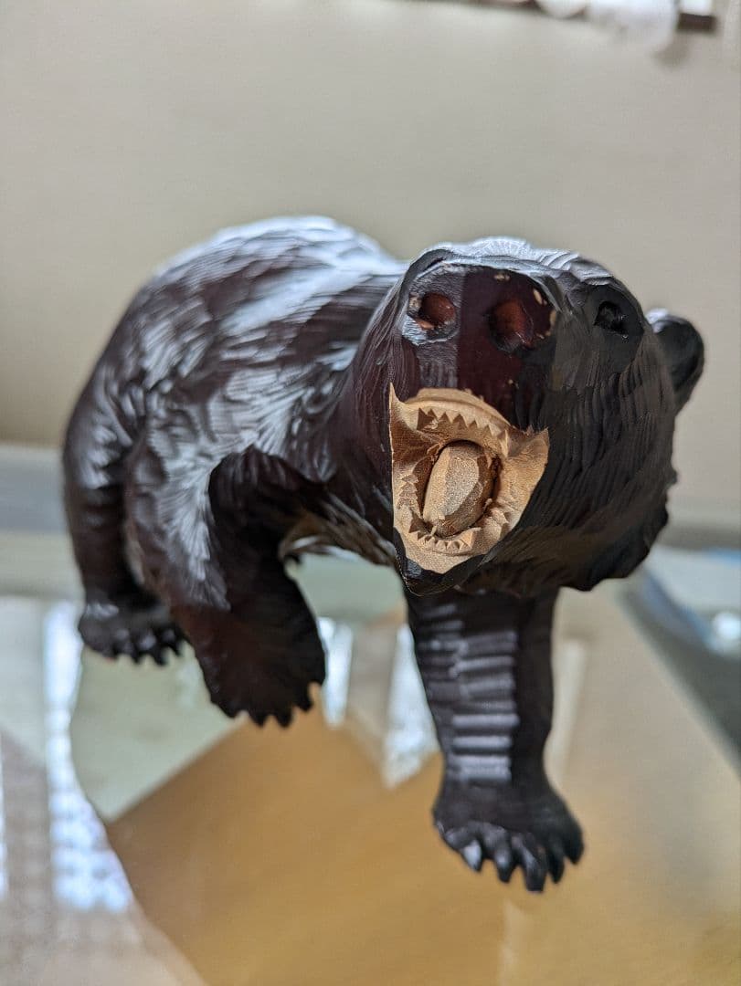 5#.昭和レトロ　熊の置き物　堀井作　木彫り民芸品