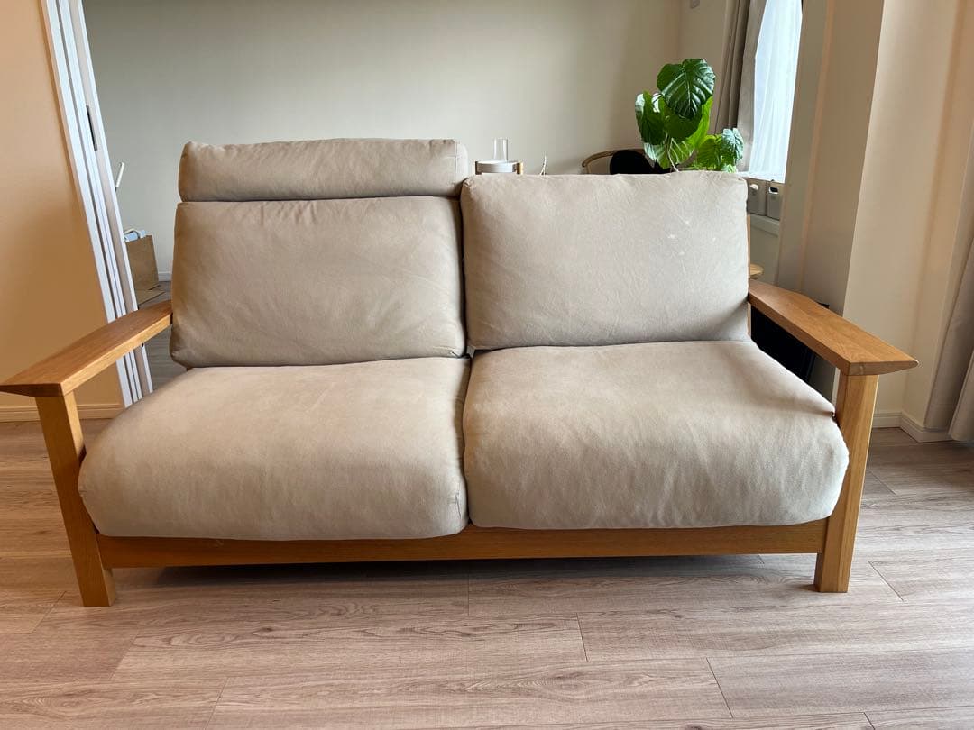 送料込【美品】無印良品 ソファ 木製フレーム フェザー　2.5シーター