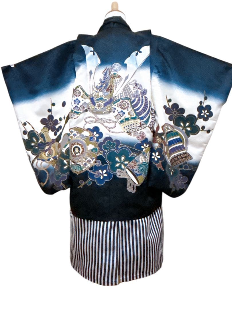 王道!!黒系縦縞袴♡七五三　5歳　男の子　フルセット　一式　兜