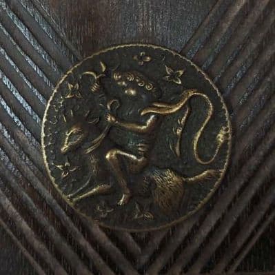 【重厚】【アンティーク】壁掛け 鏡 書斎 ミラー 彫金