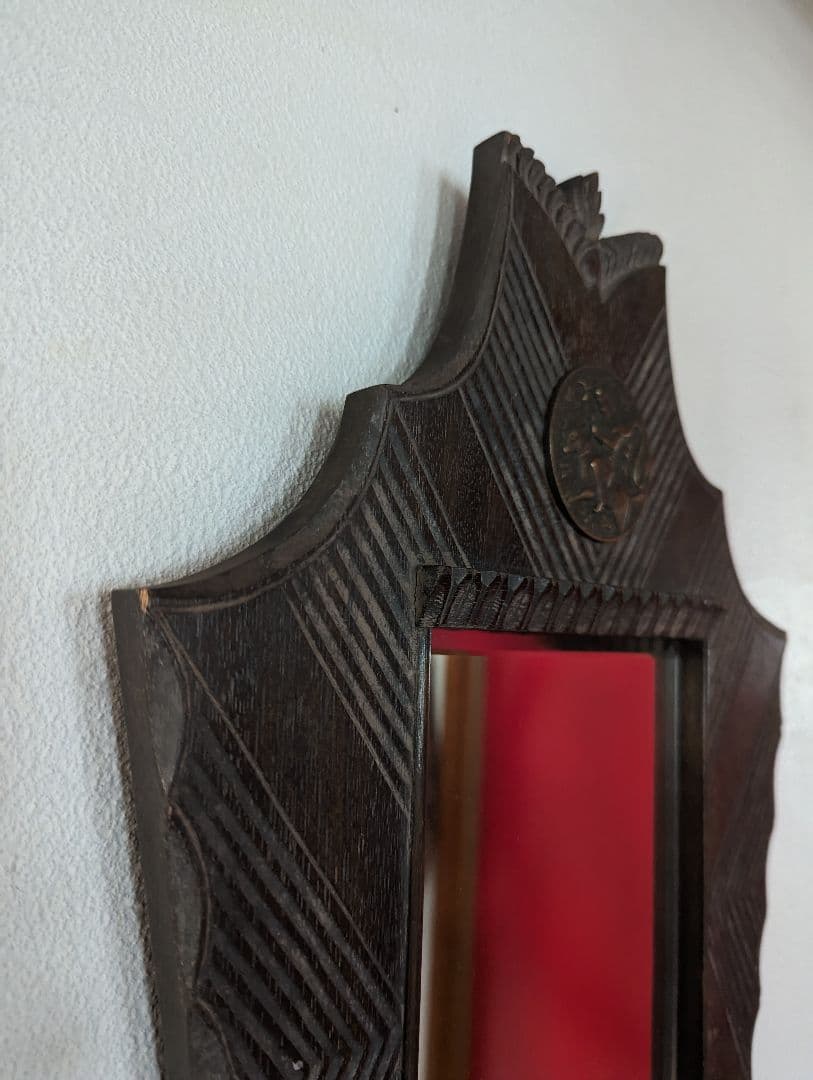 【重厚】【アンティーク】壁掛け 鏡 書斎 ミラー 彫金