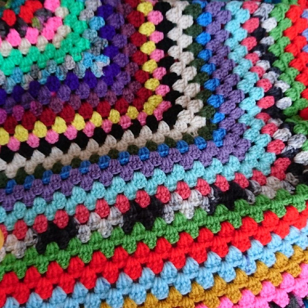 USA ヴィンテージ スクエア ニット 大判 グラニーブランケット