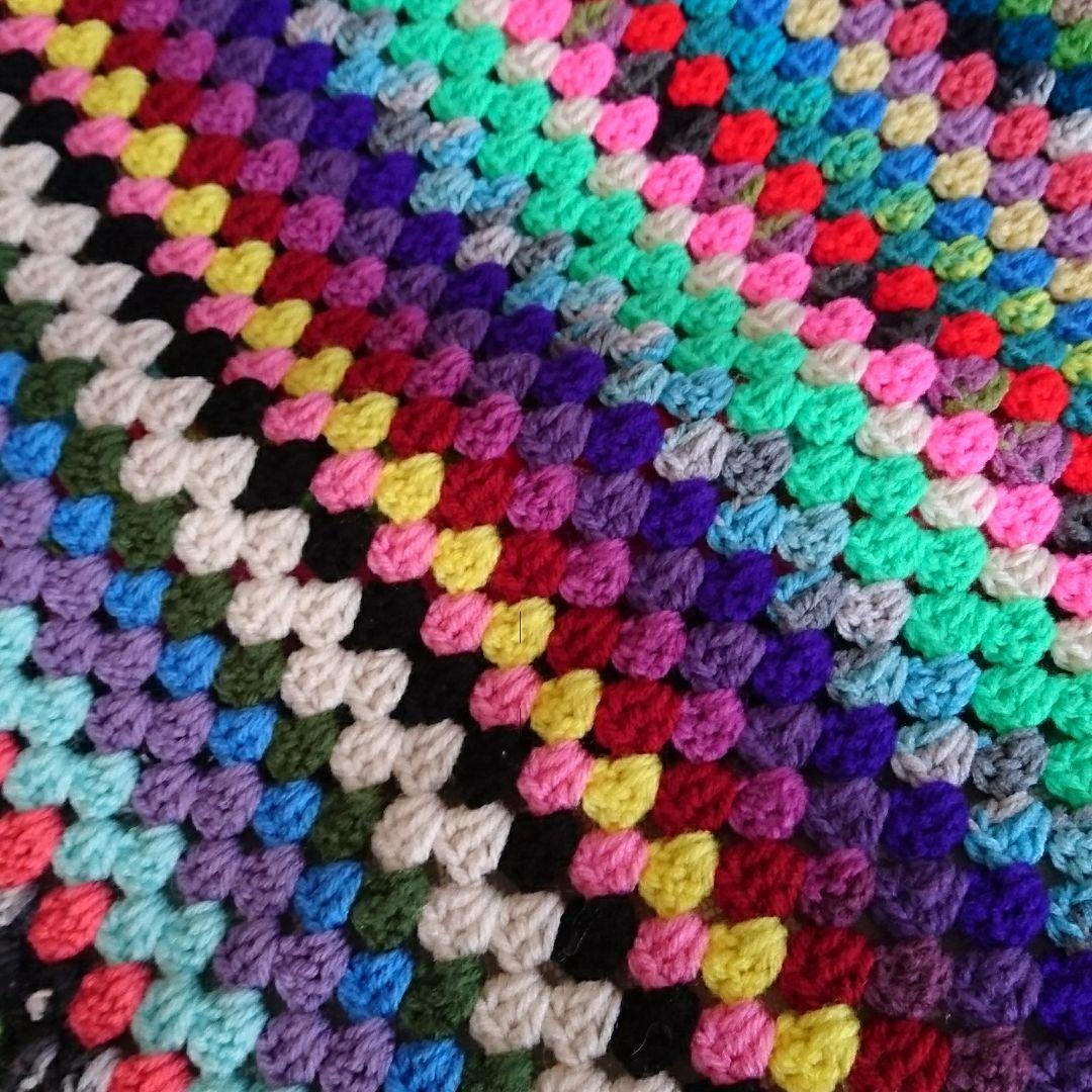 USA ヴィンテージ スクエア ニット 大判 グラニーブランケット