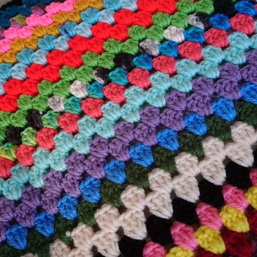 USA ヴィンテージ スクエア ニット 大判 グラニーブランケット