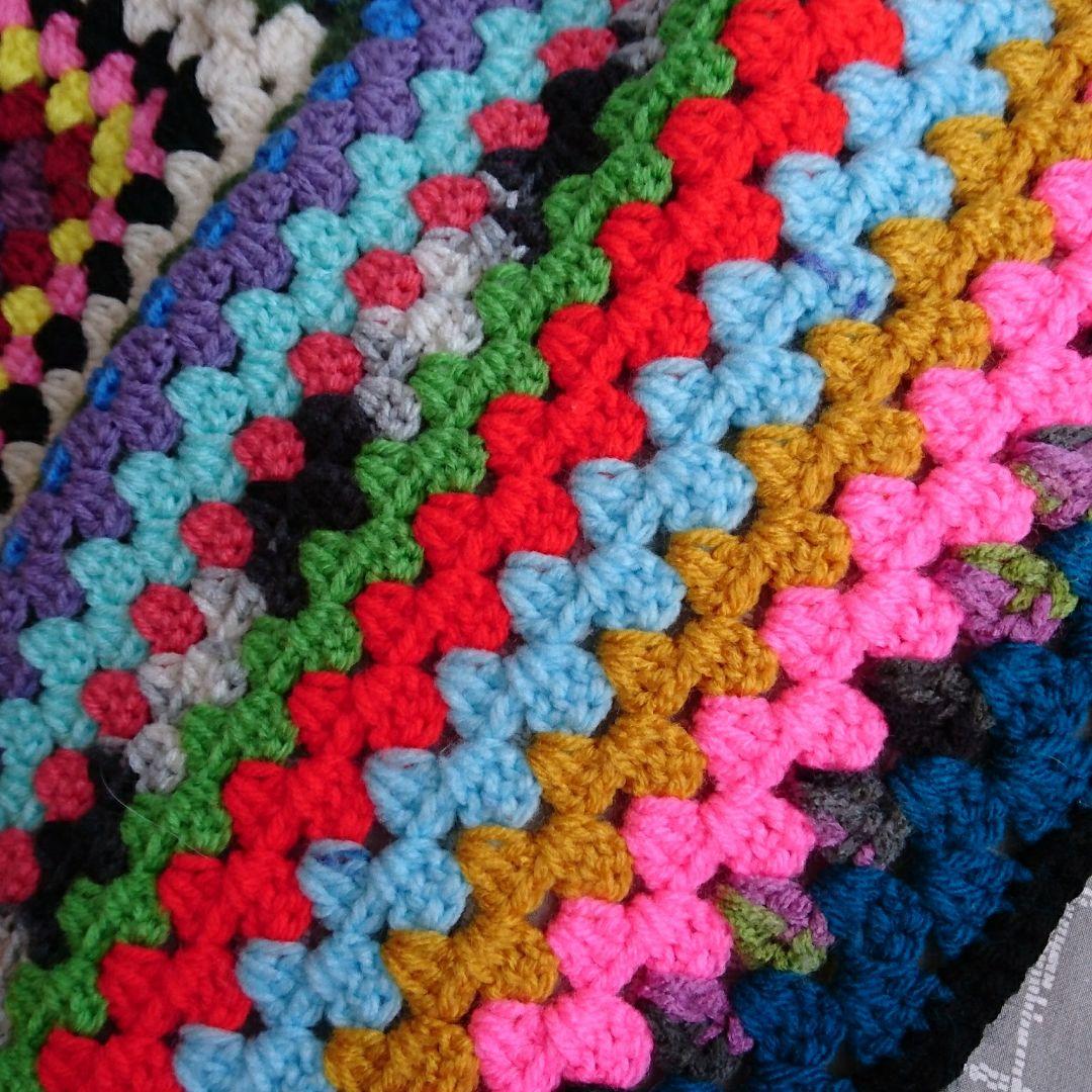 USA ヴィンテージ スクエア ニット 大判 グラニーブランケット