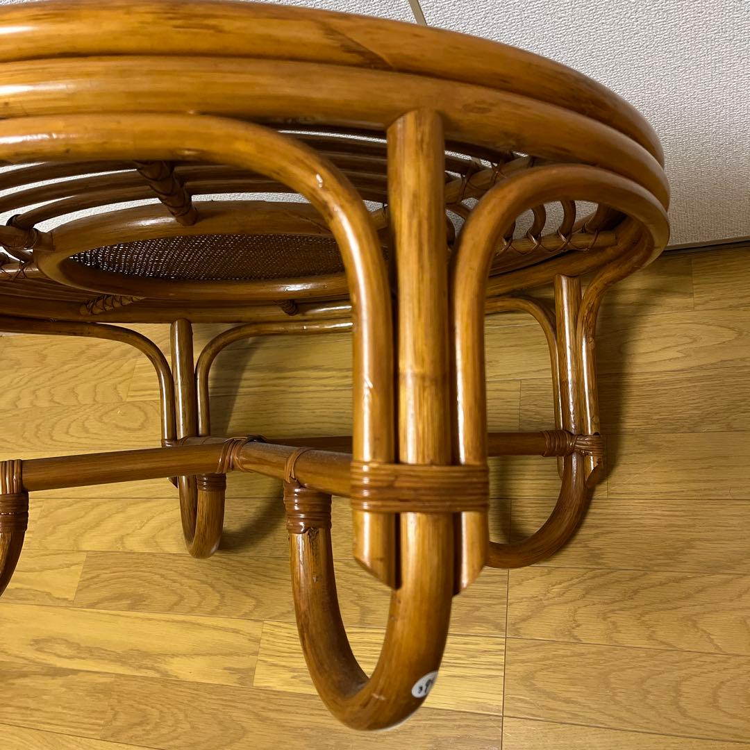 籐家具 ラタンラウンドローテーブル 籐素材 円卓 座卓 机 ラタン 昭和レトロ