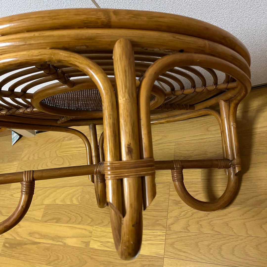 籐家具 ラタンラウンドローテーブル 籐素材 円卓 座卓 机 ラタン 昭和レトロ