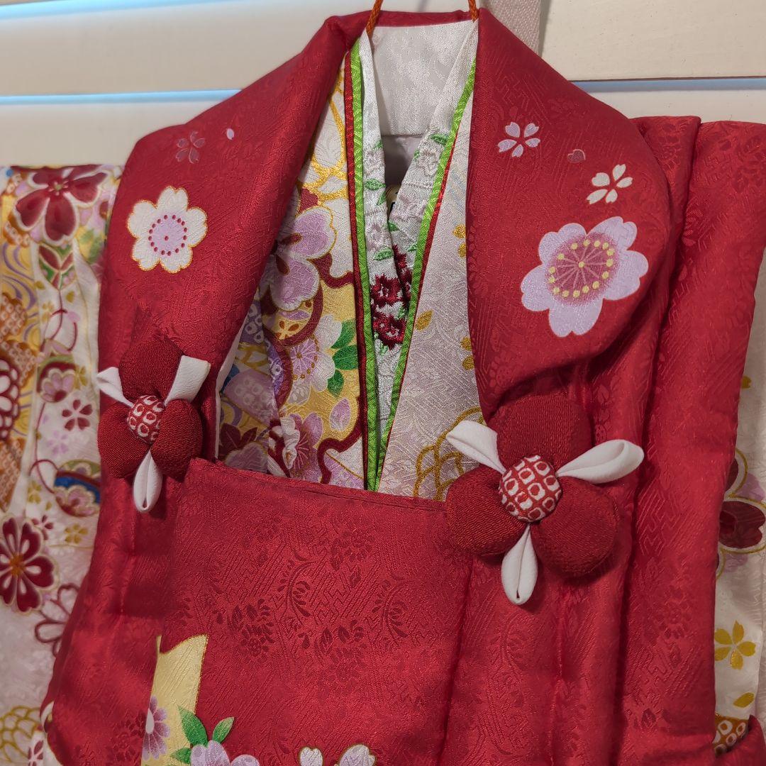 3歳　七五三　赤　花　女の子　花ひめ　6点セット　和装　着物　下駄　髪飾り