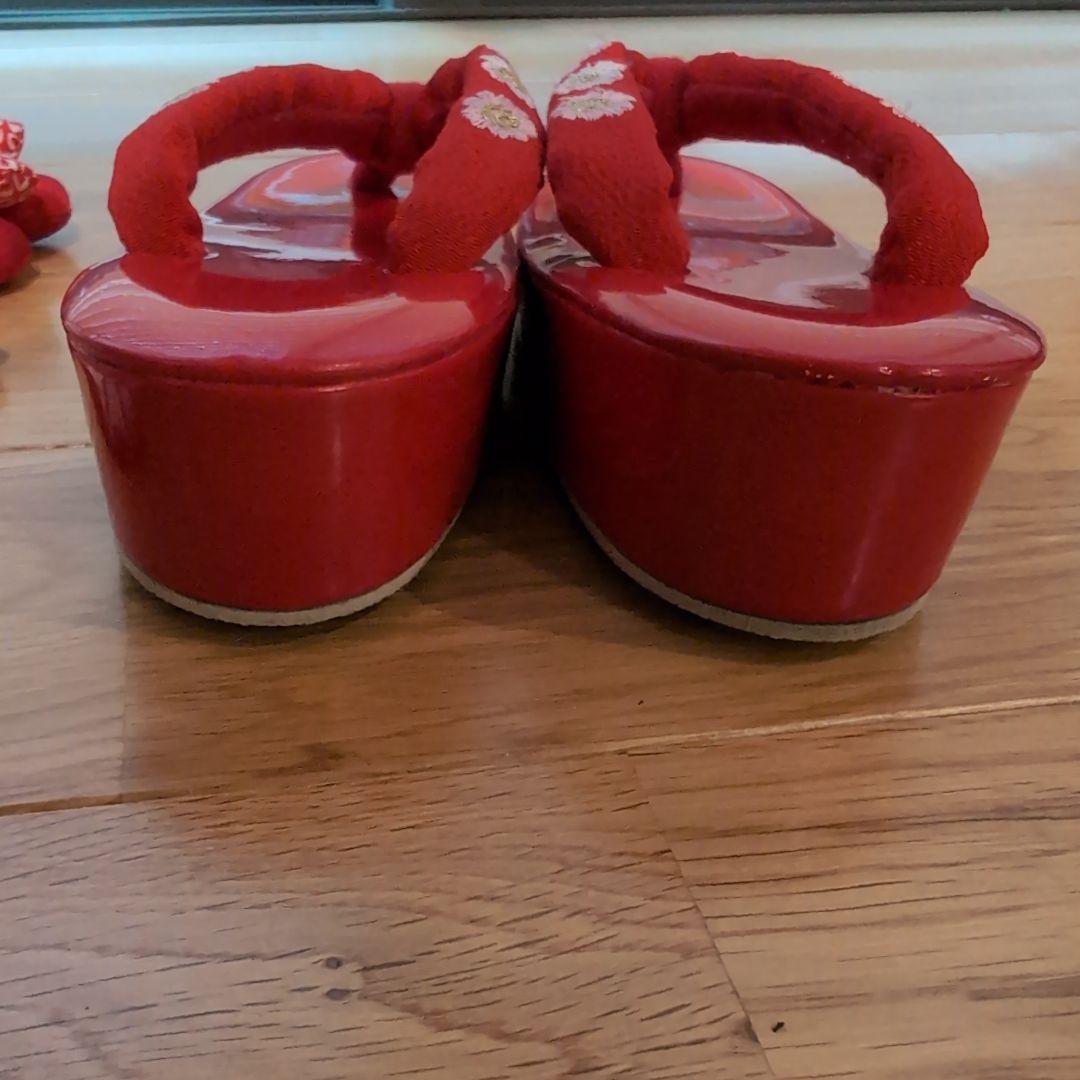 3歳　七五三　赤　花　女の子　花ひめ　6点セット　和装　着物　下駄　髪飾り