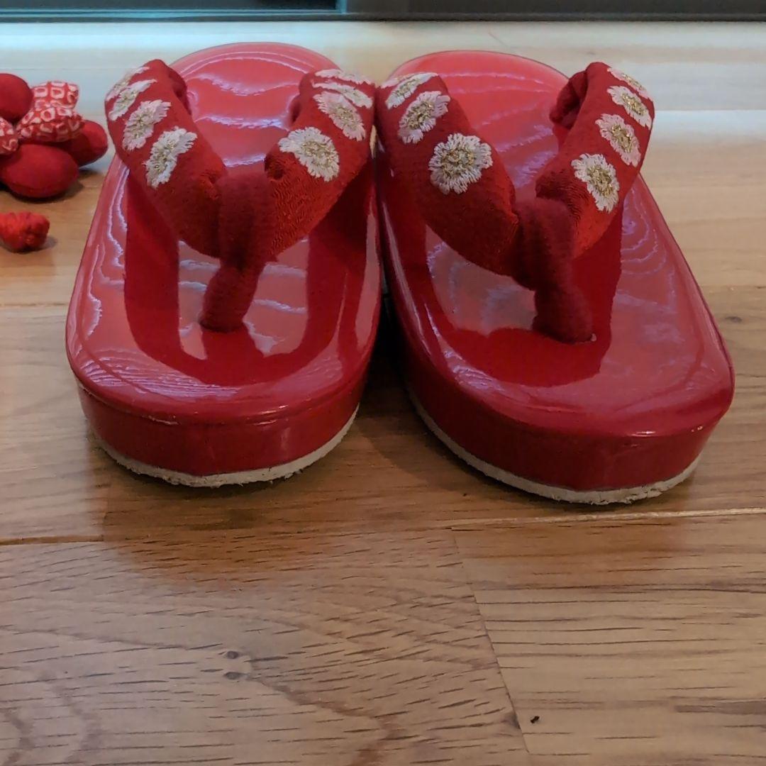 3歳　七五三　赤　花　女の子　花ひめ　6点セット　和装　着物　下駄　髪飾り