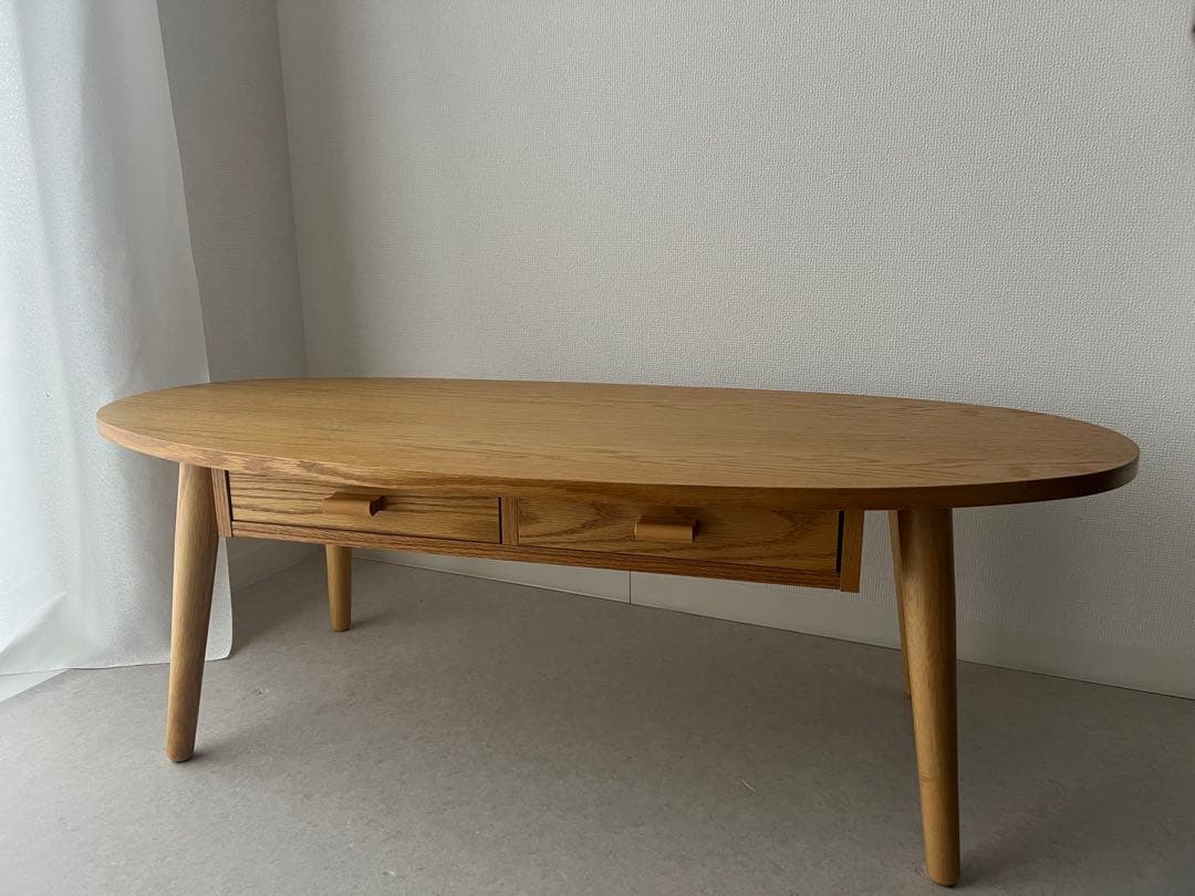 天然木　リビングセンターテーブル 引き出し付き