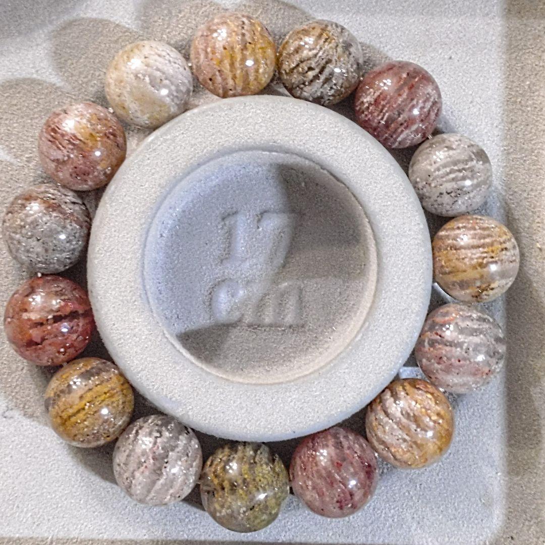 ★マルチカラー千層ガーデンクォーツ 14.3ミリ珠ブレスレットB(珍品！)