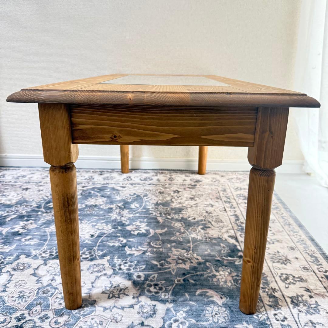 木製ガラス天板 長方形ローテーブル　ナチュラル ヴィンテージアンティーク