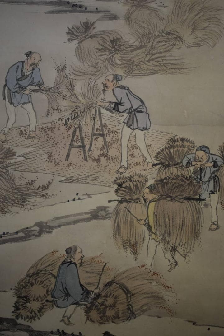 真作/景文/人物収穫図/農耕図/布袋屋掛軸HI-55 - メルカリ