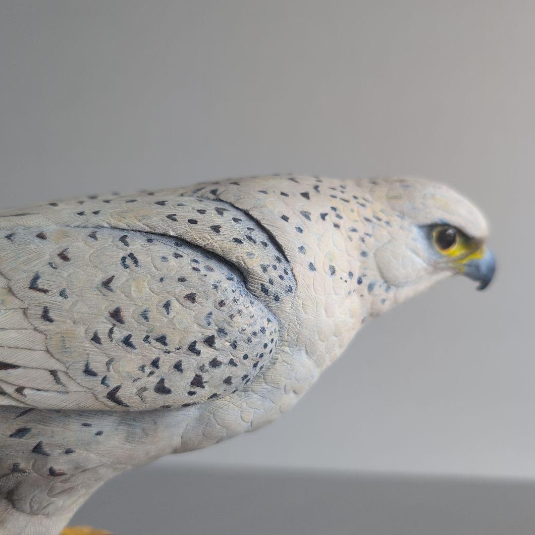 猛禽類の彫刻　　シロハヤブサ 　　バードカービング　木彫りの野鳥　野鳥彫刻