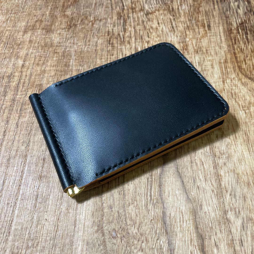 マネークリップ　栃木レザー　茶芯　ブラック