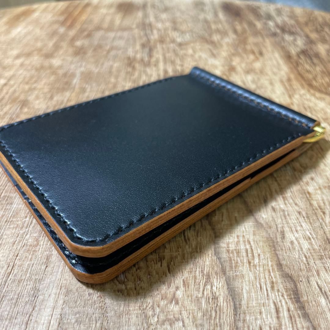 マネークリップ　栃木レザー　茶芯　ブラック