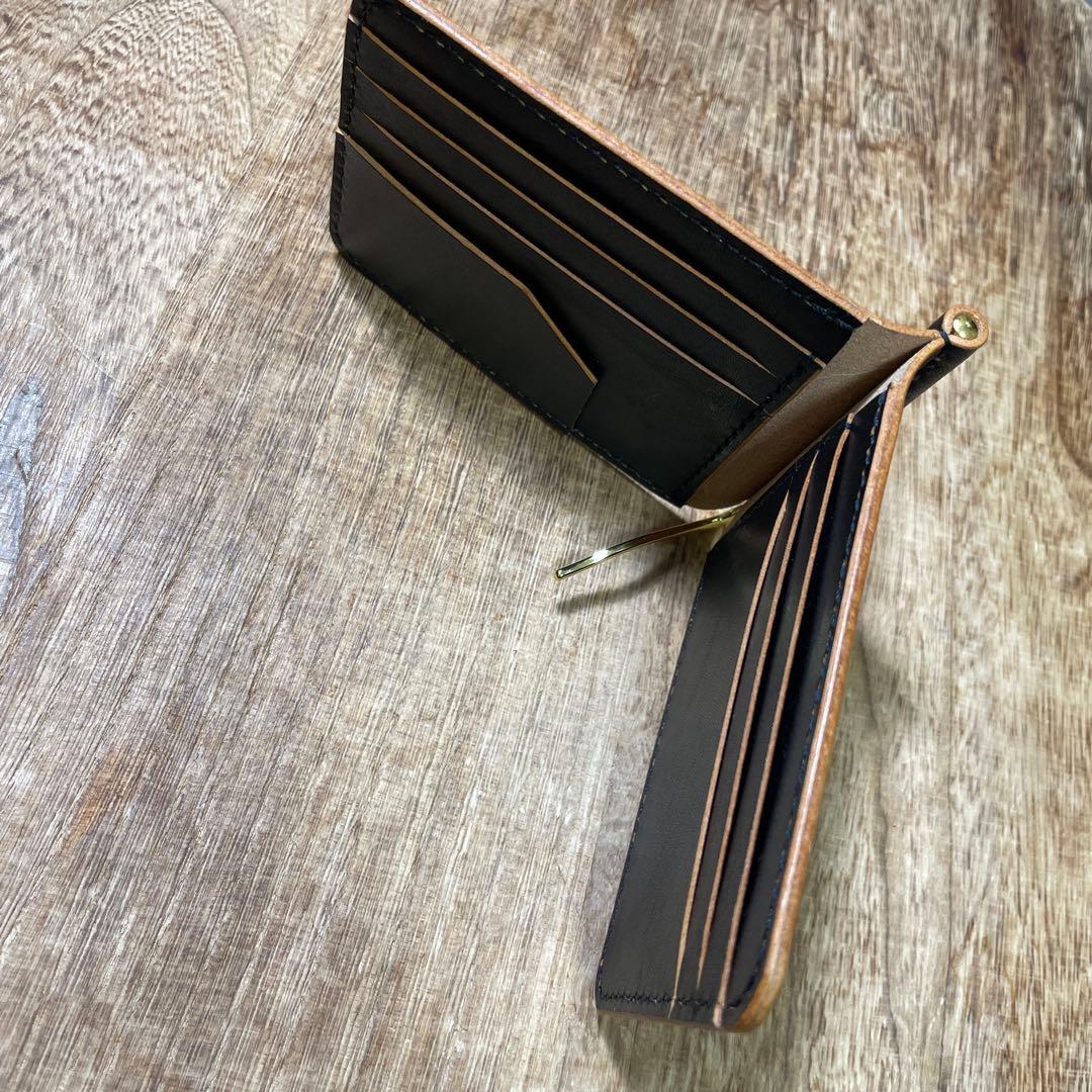 マネークリップ　栃木レザー　茶芯　ブラック