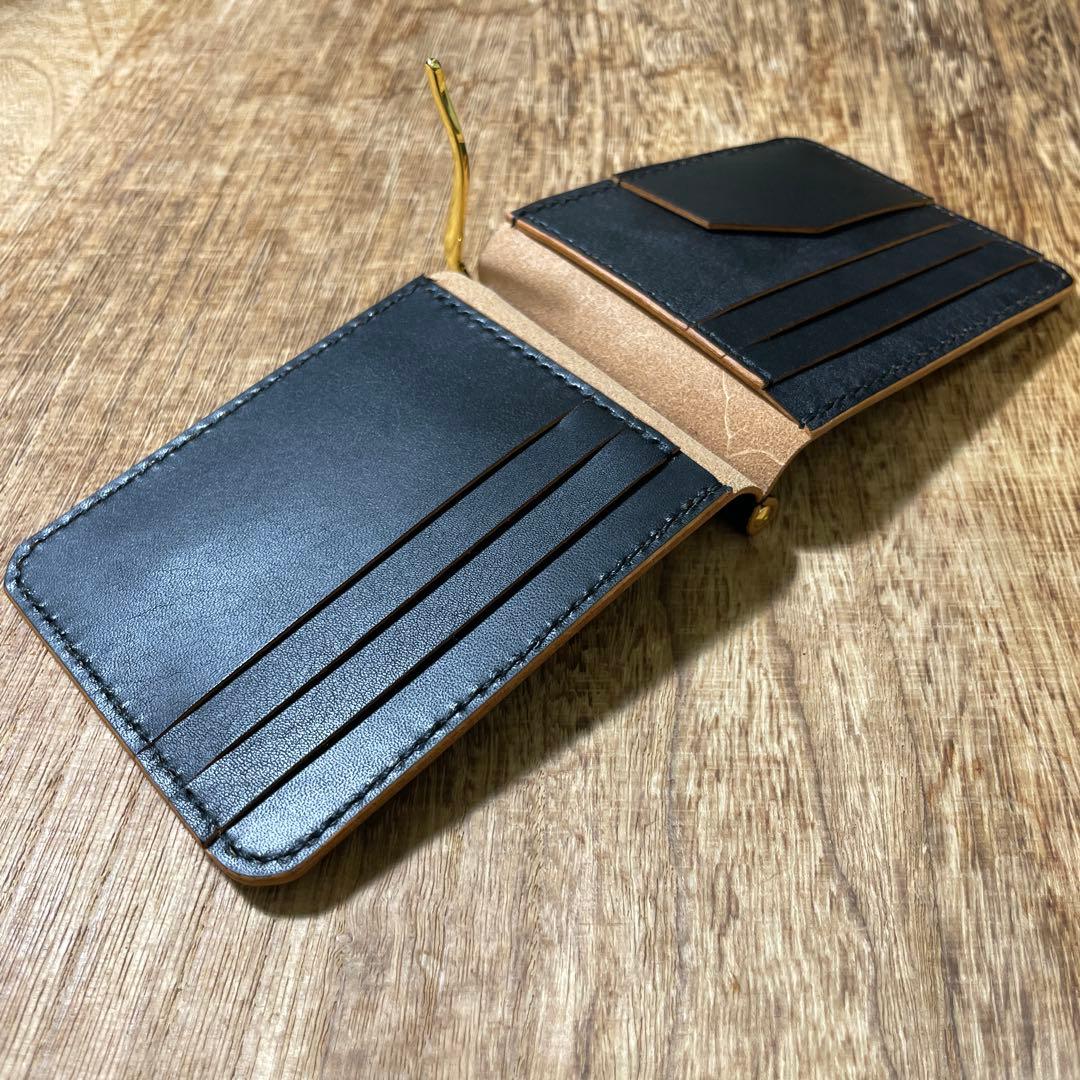 マネークリップ　栃木レザー　茶芯　ブラック