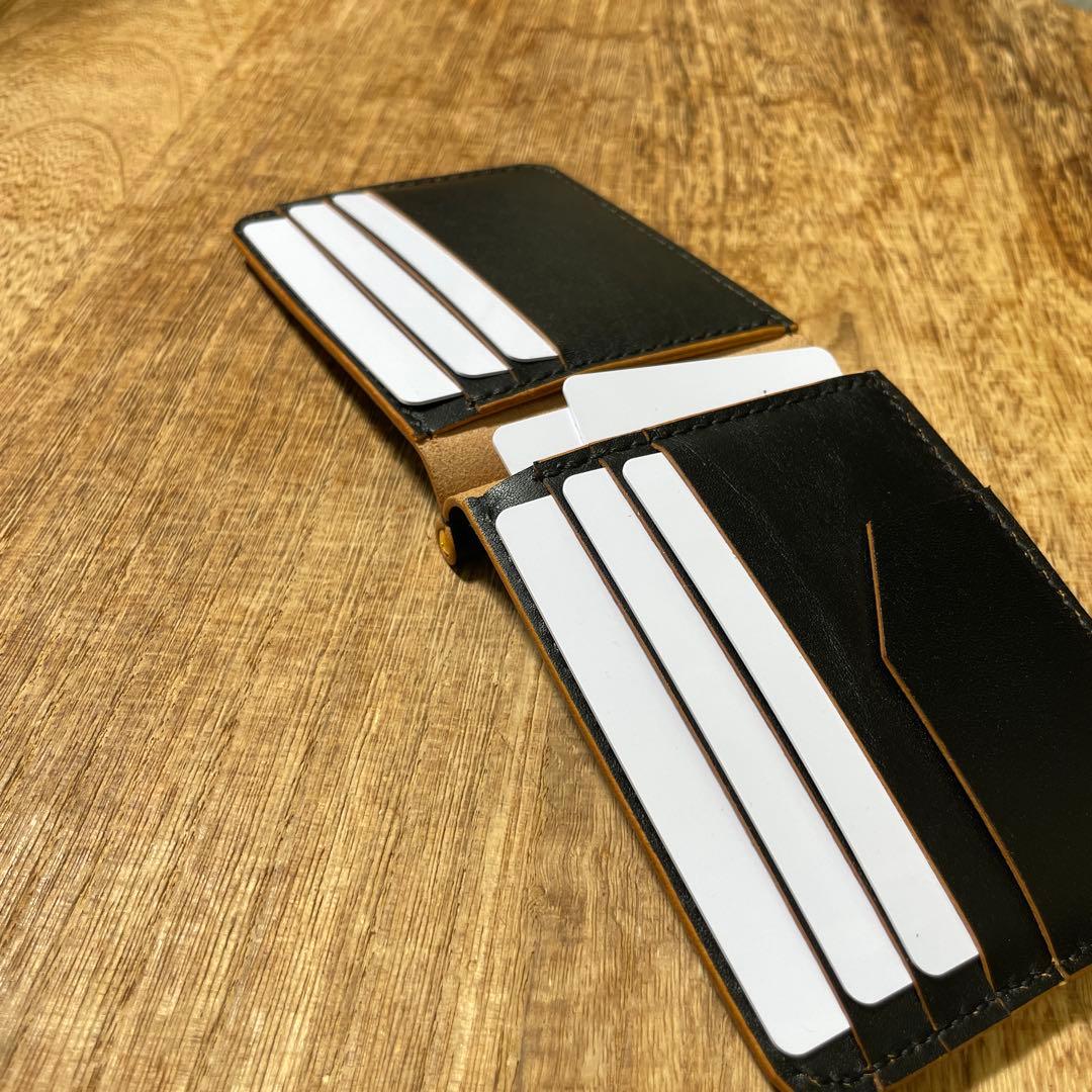 マネークリップ　栃木レザー　茶芯　ブラック