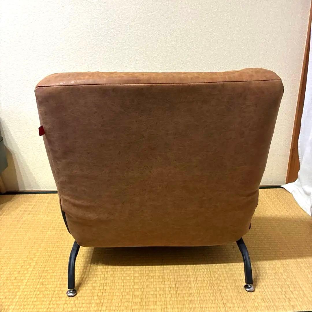 【美品】ソファ リクライニング　レザー調　1人掛け　スチールレッグソファ