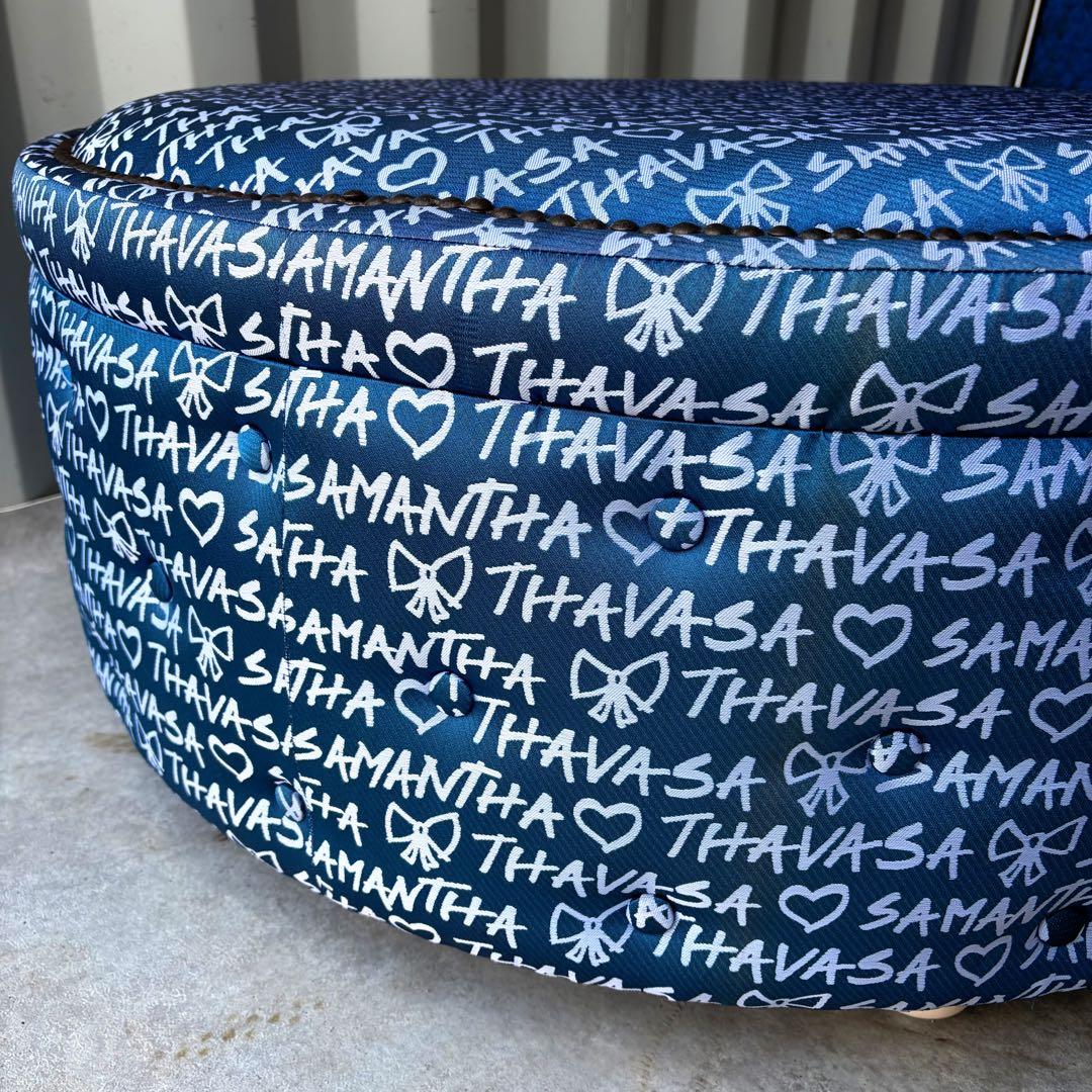 取付無料！サマンサタバサ 非売品 ブルーファブリック円形スツール✨特大